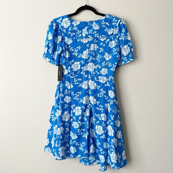 NWT LuLus Ruffle Floral Blue & White Skater Ximena Mini Dress Women's Size Small - Picture 8 of 11
